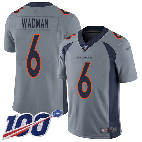 Men Denver Broncos #6 Colby Wadman Limited Silver Inverted Legend 100th Season Football NFL Jersey->denver broncos->NFL Jersey